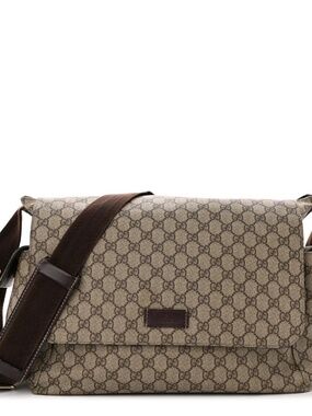 Gucci GG Plus Monogram Messenger Diaper Bag Dark Brown